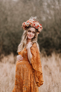 The Sienna Sunset Dress in hand dyed burnt orange